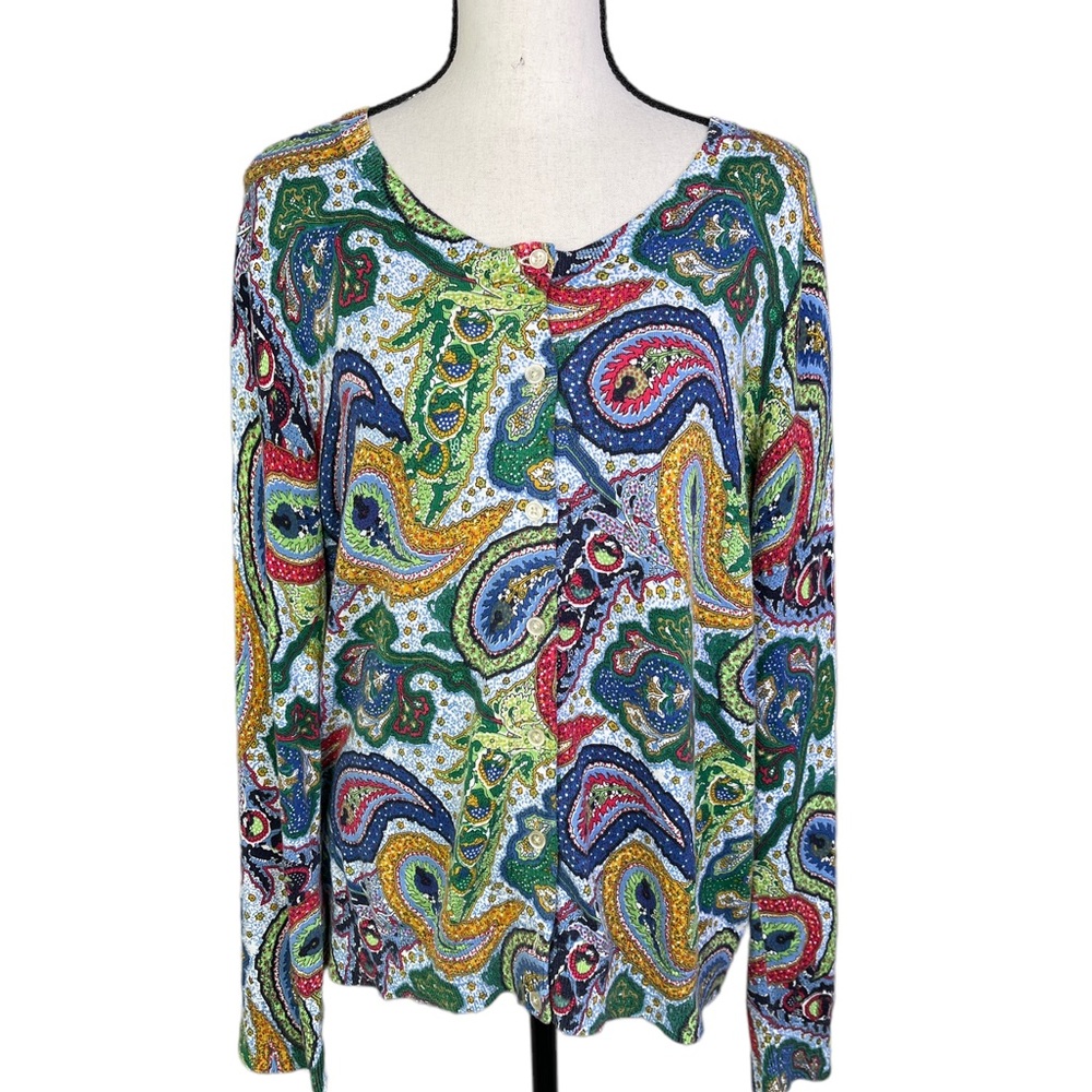 Talbots Charming Paisley Cardigan Sweater Size XL